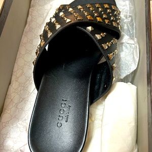 Black Gucci Studded Leather Slide